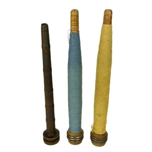 Vintage Wooden Industrial Bobbin Thread Textile Spools Quills Lot of 7 Rustic - Picture 6 of 7